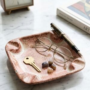 Plymouth Products Size 6x6 Vintage 1960s Pink & Brown Spatter Ceramic Ashtray